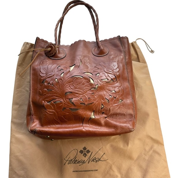 Patricia Nash Women's Brown Leather Cutout Tooled Cavo Tote with Dust Bag - Picture 1 of 13